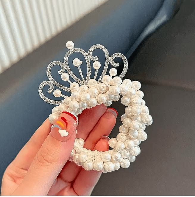 Princess Pearl Crown Hair Tie for Girls Elastic Kids Hair Accessory
