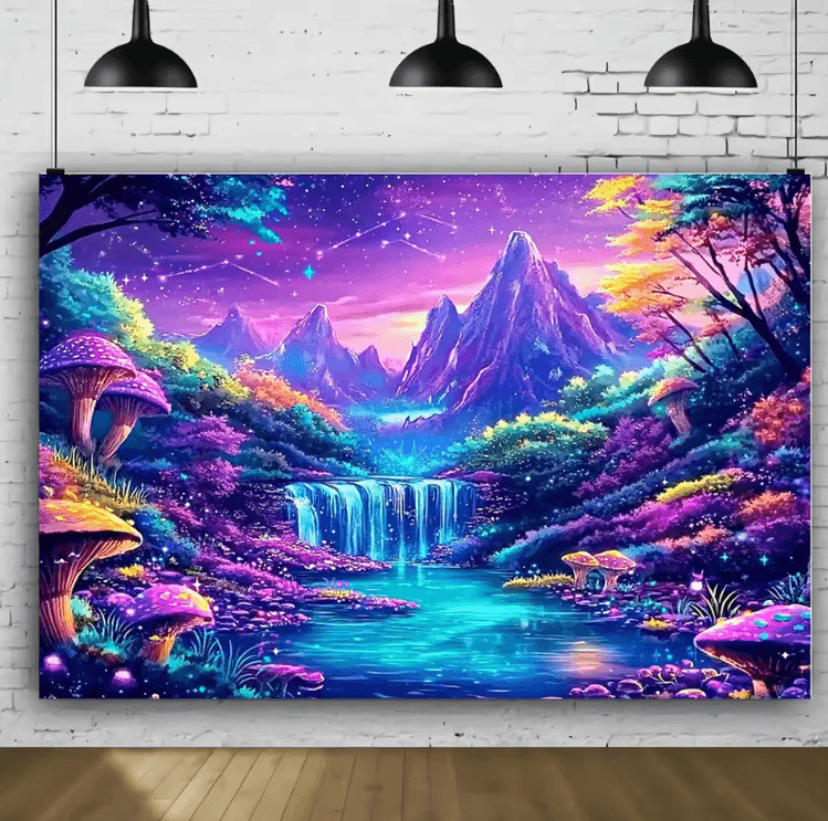Glow-in-the-Dark Fantasy Forest Tapestry – UV Reactive Wall Art for Bedroom & Party Decor