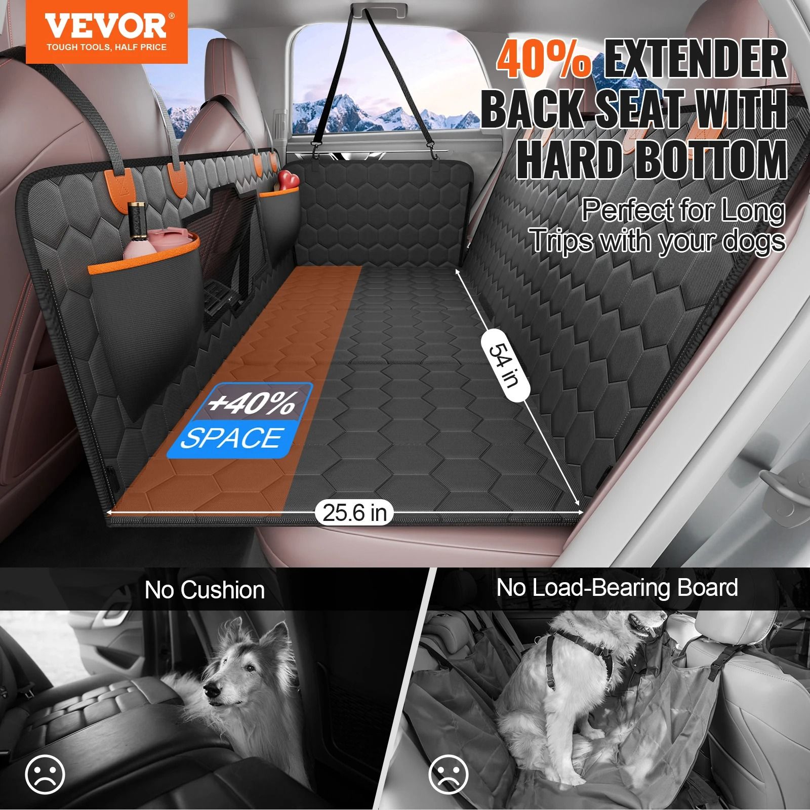 Back Seat Extender Dog Hammock with Mesh Window and Storage Pocket