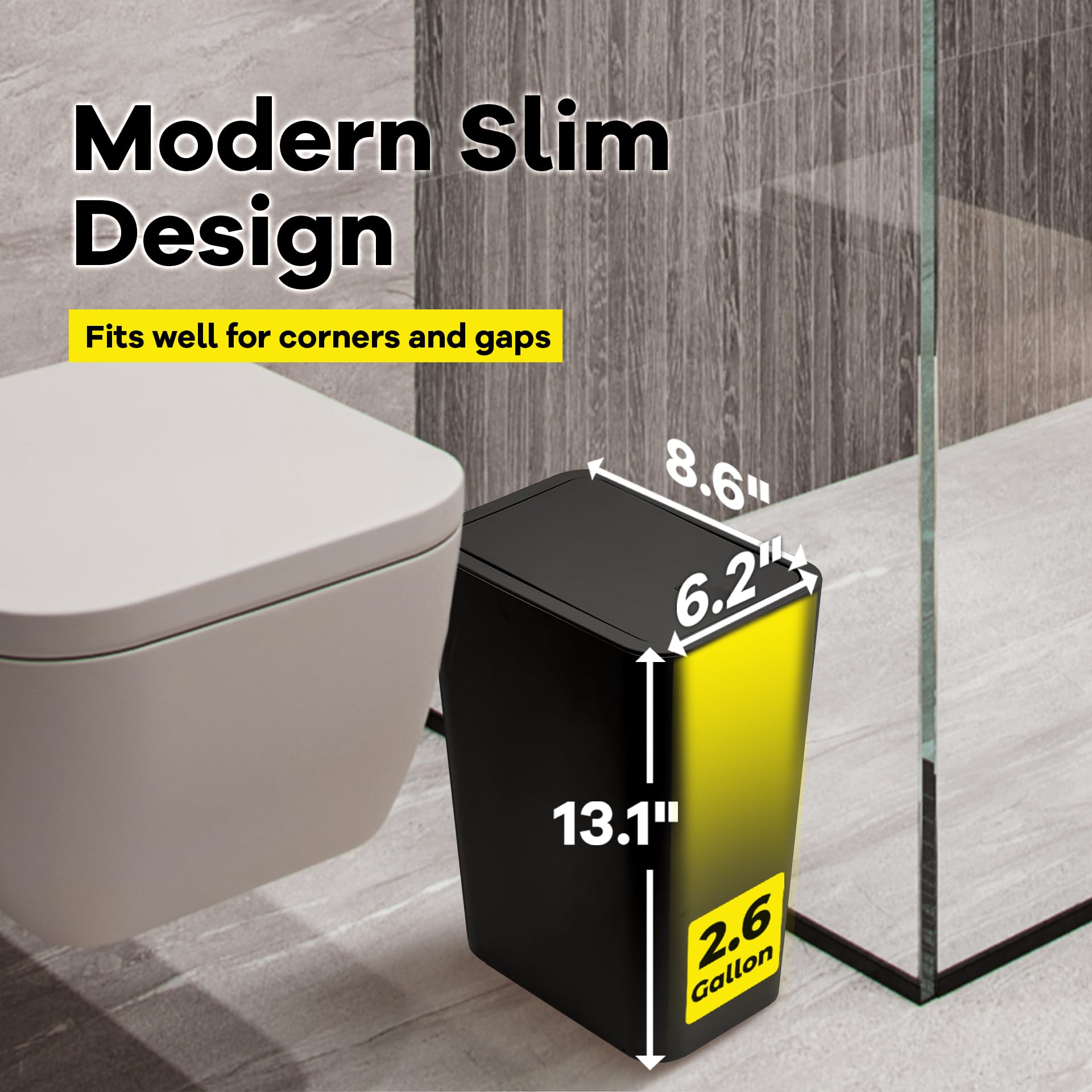Bathroom Trash Can with Press Top Lid for Toilet Bedroom Living Room Plastic Wastebasket Pop-up Lid
