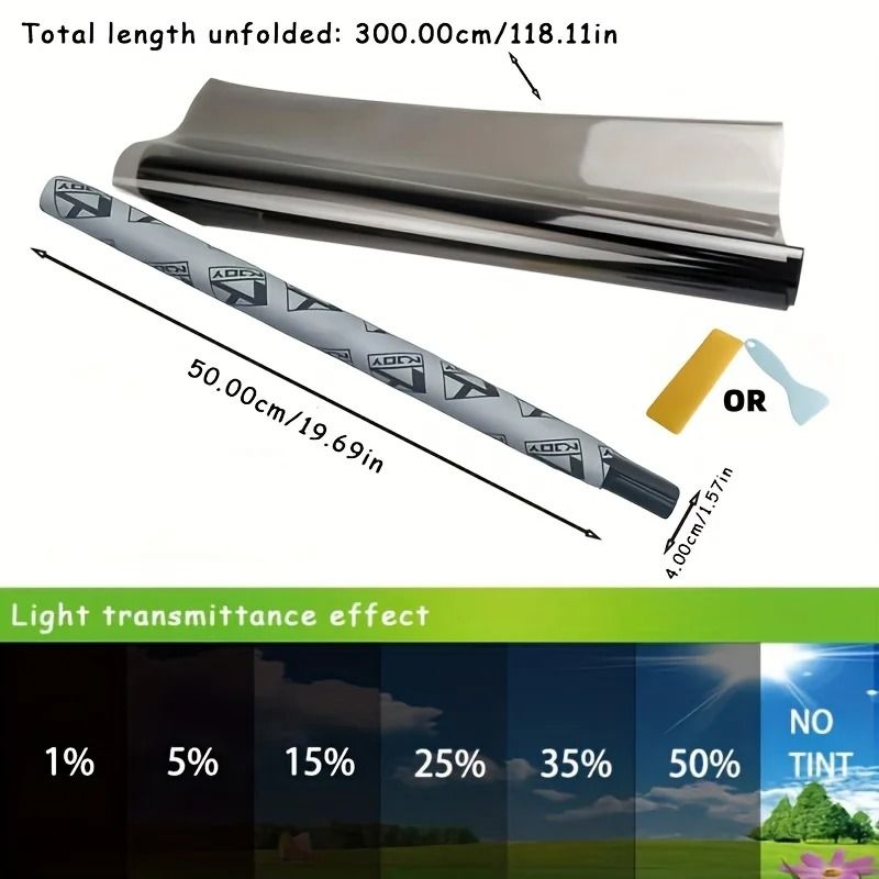 Black Car Window Tint Film – 118 x 19.7 in UV Protection Heat Control Solar Foil for Car and Home Windows