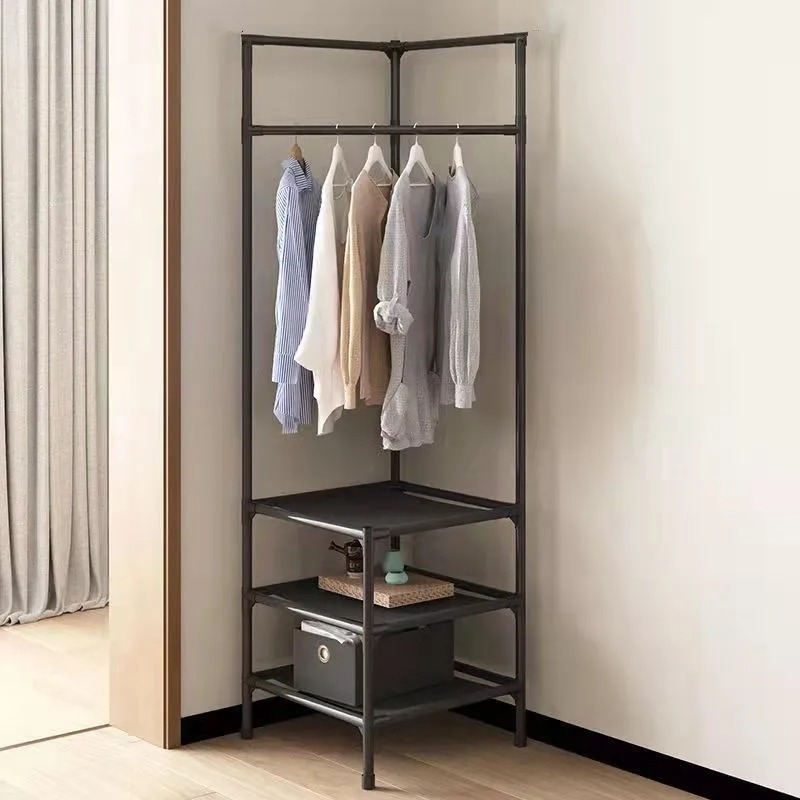 Multifunction Corner Coat Hat Rack, Metal Clothing Storage Shelf, Removable Detachable Floor Standing Hanger