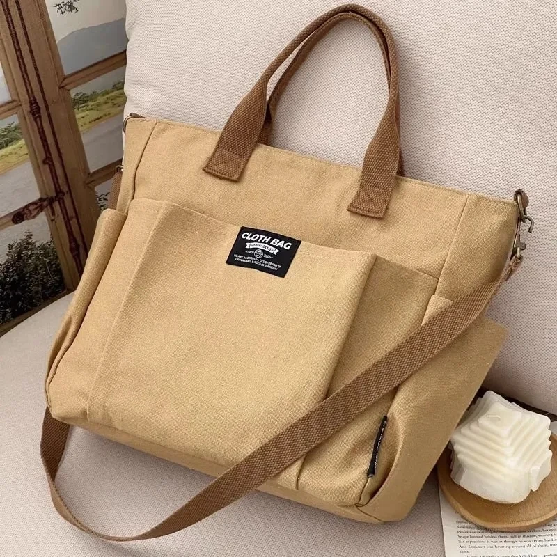 Urban Minimalist Canvas Tote Bag for Women, Large Capacity Commuting Crossbody Student Bag