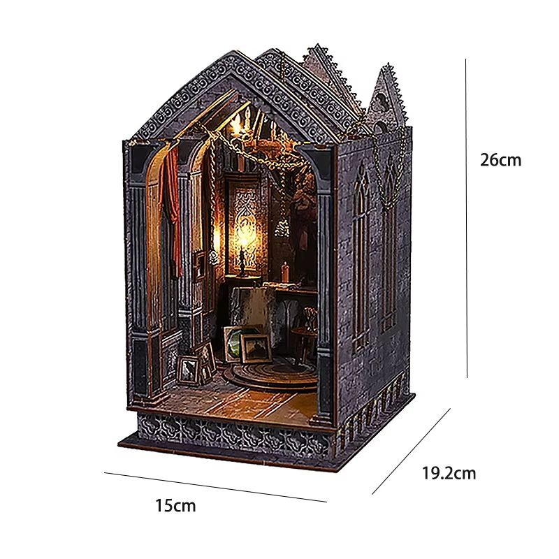 DIY Book Nook Kit Wooden Dollhouse Building Set LED Bookshelf Insert Miniature House Bookend