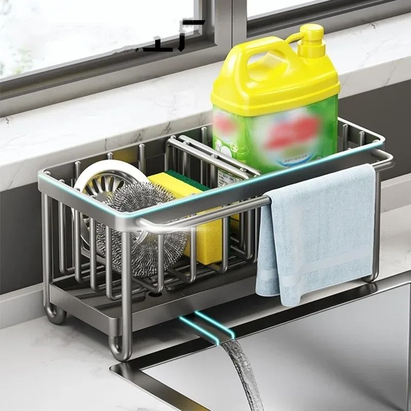 Heavy-Duty Carbon Steel Kitchen Sink Organizer & Sponge Rack