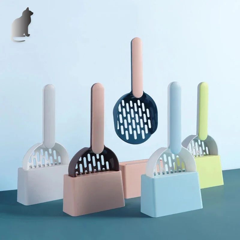 Self-Cleaning Cat Litter Scoop with Base – Durable Plastic Litter Shovel for Easy Kitten Toilet Cleaning