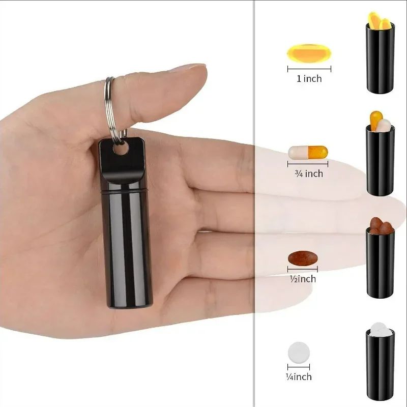 Waterproof Aluminum Pill Box Keychain with Carabiner | Outdoor Travel Medicine Case Container, Secure Mini Pill Holder