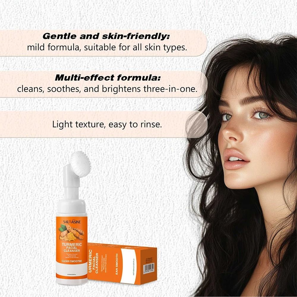 Turmeric Facial Cleanser Brightening Moisturizing Daily Foam with Brush