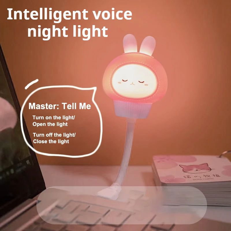 Cute Cartoon Bear & Kitten USB LED Night Light – Voice & Remote Control Kids Bedside Lamp