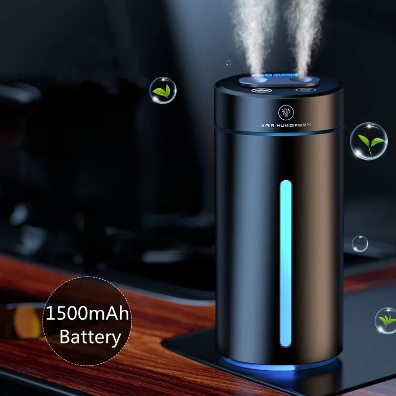 Dual Spray Car Air Humidifier & Purifier – Aluminum Alloy Essential Oil Diffuser (380ml)