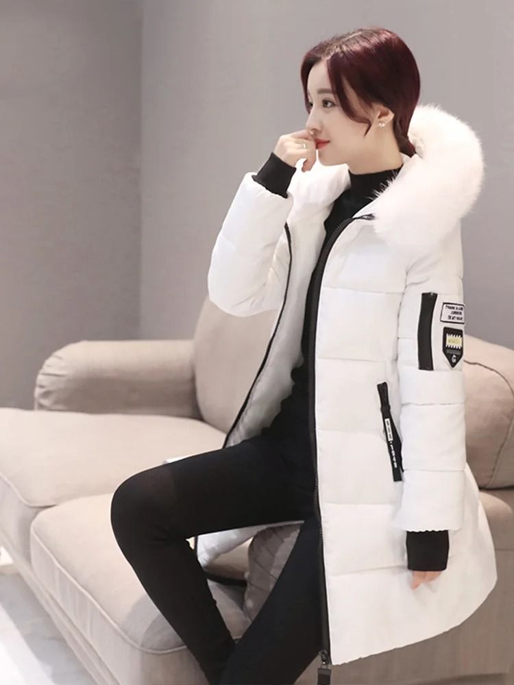 Womens Winter Fur Collar Hooded Parka Jacket