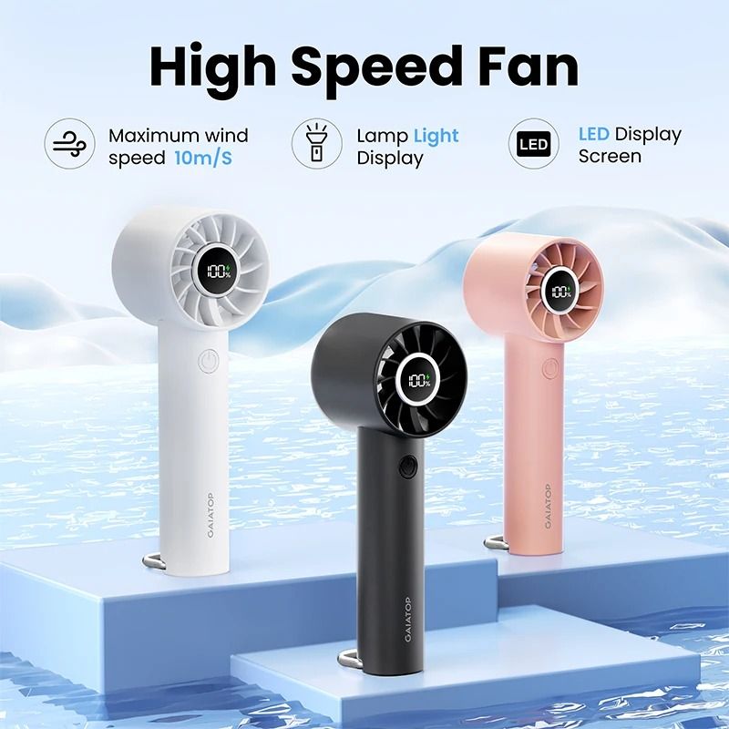 Portable Handheld Fan with LED Display and Flashlight