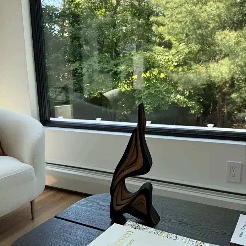 Modern wooden abstract sculpture for bookshelf decor and desk styling