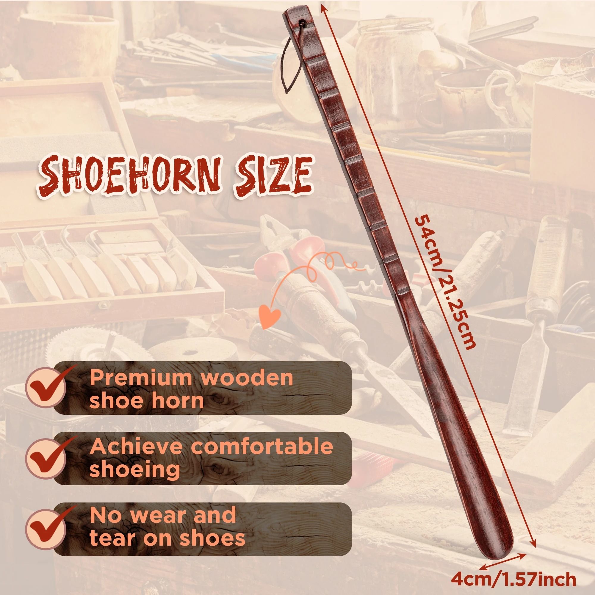 54 cm Long Wooden Shoe Horn Flexible Handle Shoe Lifter
