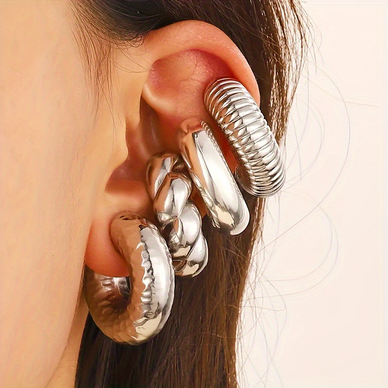 Fashion Shaped Acrylic Ear Clip for Women, Simple Gold Silver No Pierced Round Earrings, Punk Female Jewellery