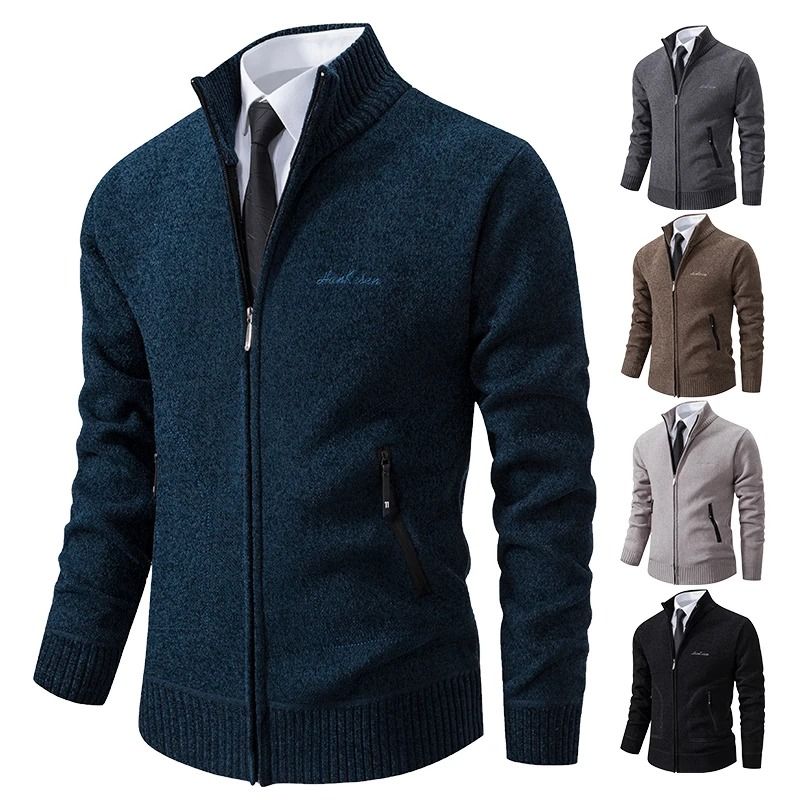 Men Stand Collar Thick Warm Cardigan Sweater Winter Casual Coat