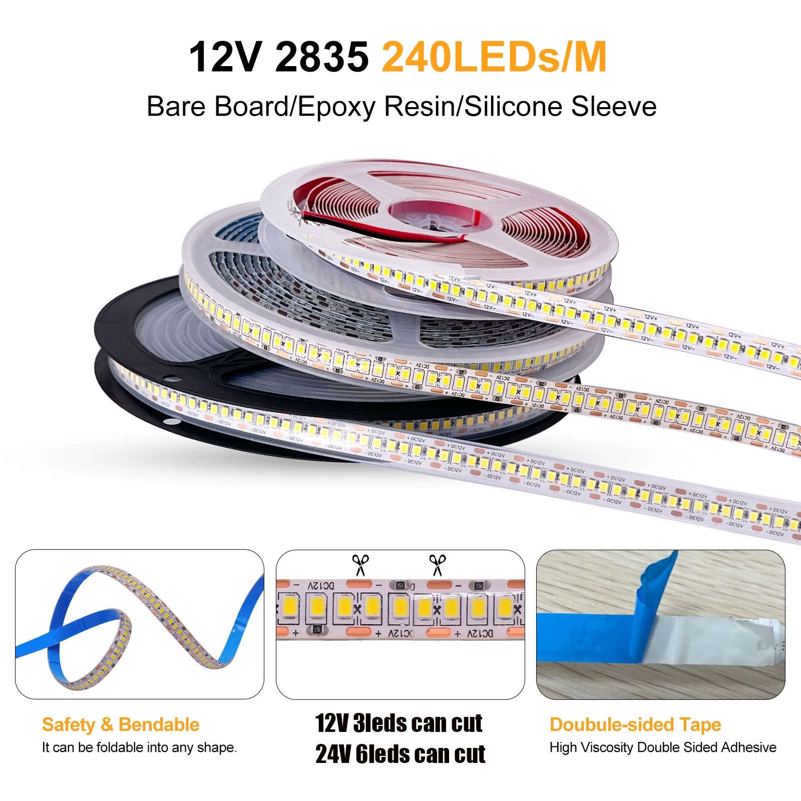 UltraFlex 5m Warm White LED Strip Lights – Waterproof 12V/24V SMD 2835 High-Brightness Ribbon