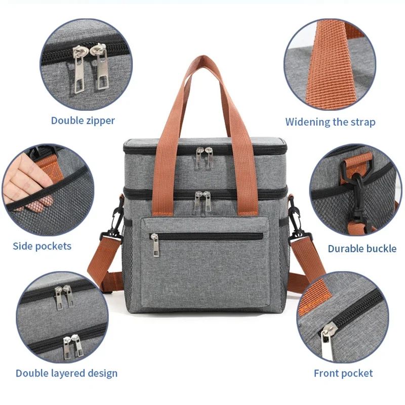 Double Layer Large Capacity Thermal Lunch Bag
