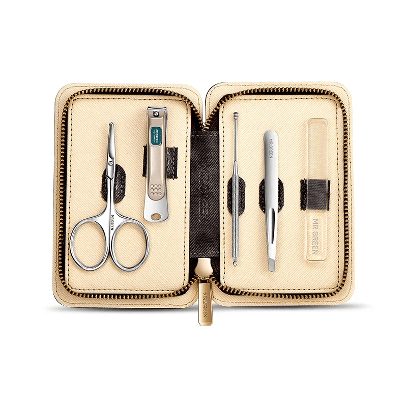 5 in 1 Manicure Set, Simple & Practical Kit in Contrast Leather Case with Stainless Steel Nail Clippers