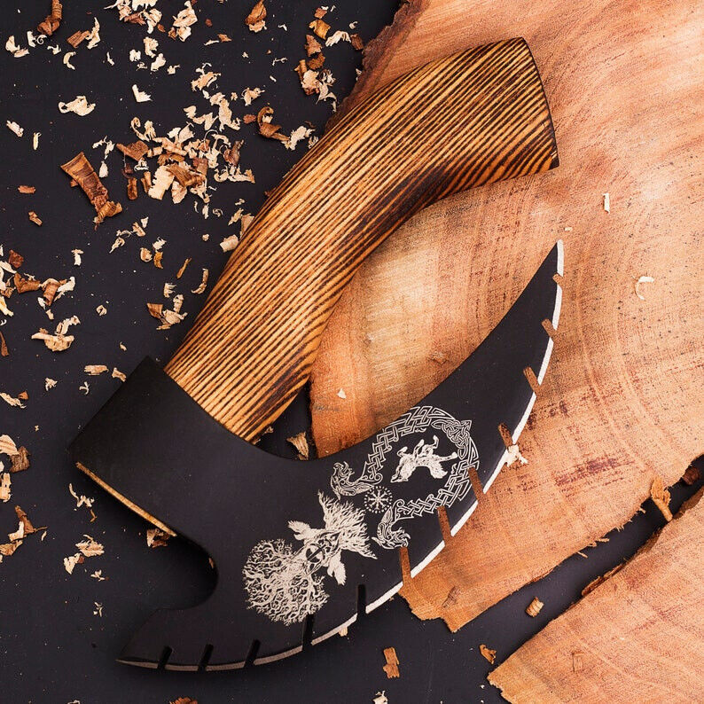 HandMade Pizza Axe, Pizza Slicer Hand forged Viking Pizza Cutter, Viking Bearded With Sheath