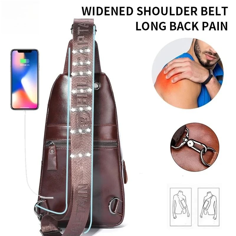 BULLCAPTAIN Mens Leather Chest Bag Large Capacity Casual Crossbody Sling