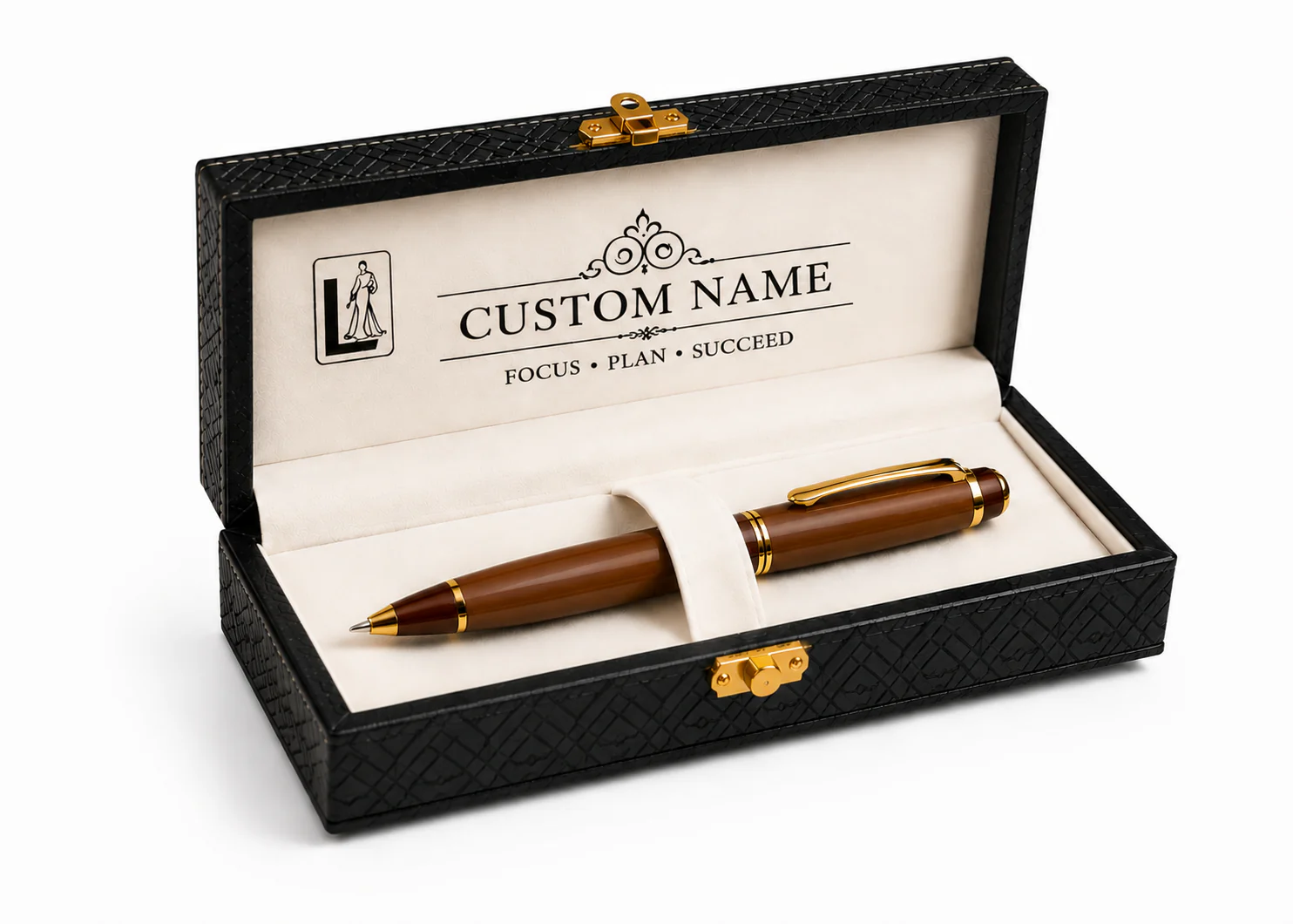 Luxury Brown Wooden Pen Gift Set with Premium Engraved Presentation Box