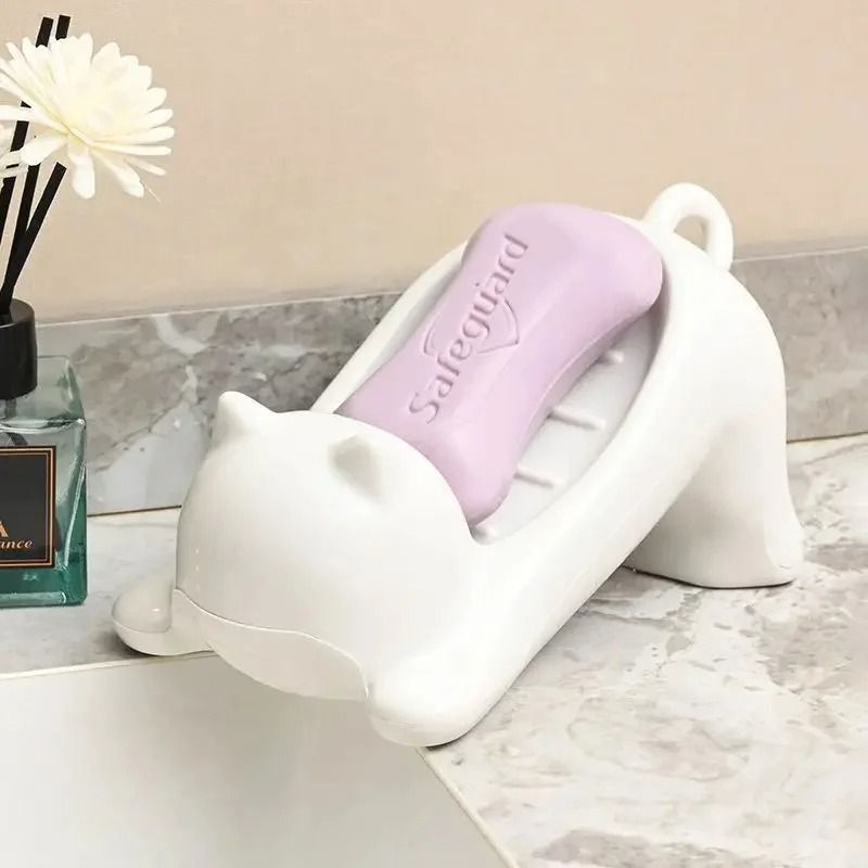 Cute Cartoon Cat Soap Dish With Drainage for Bathroom and Kitchen