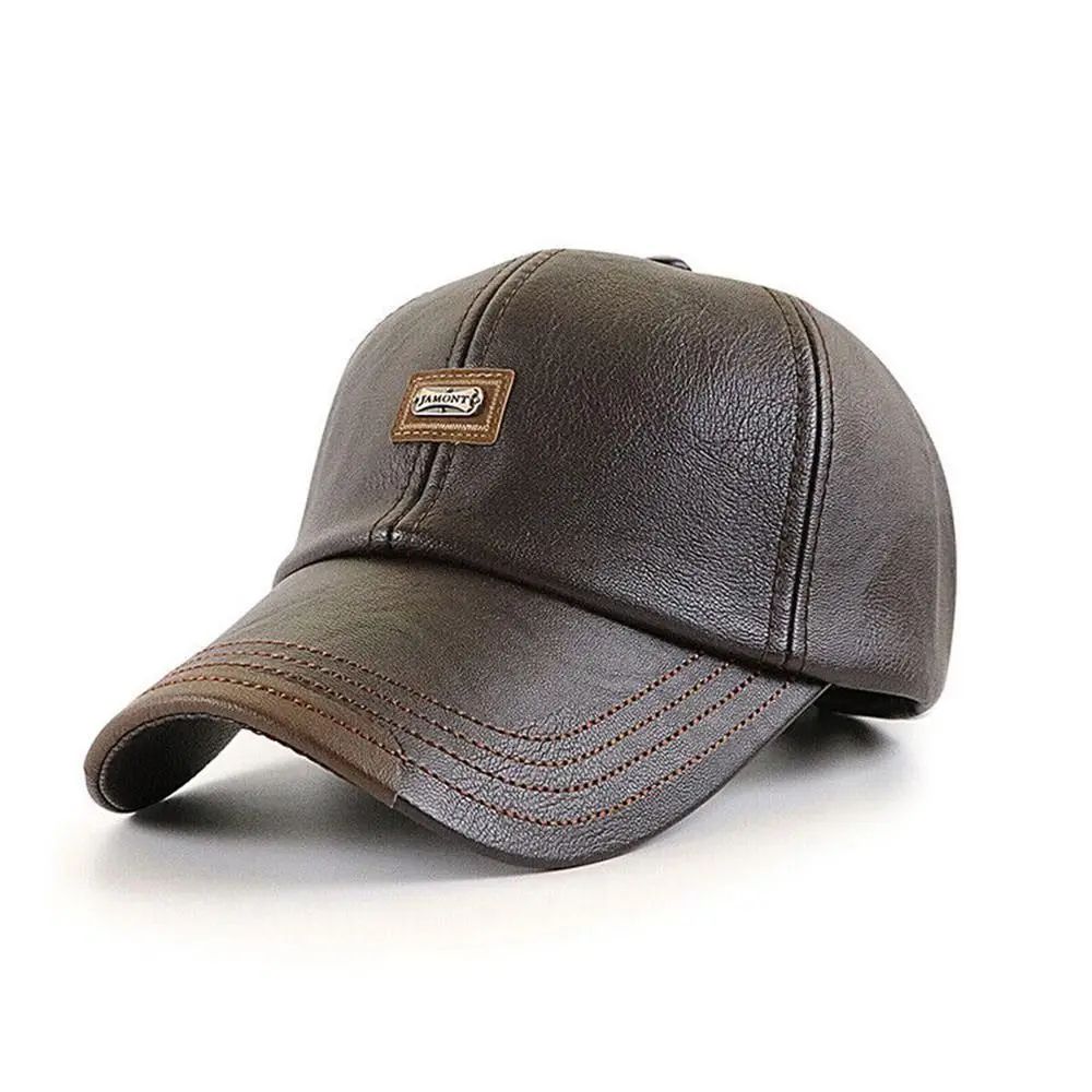 Men Leather Adjustable Winter Baseball Cap