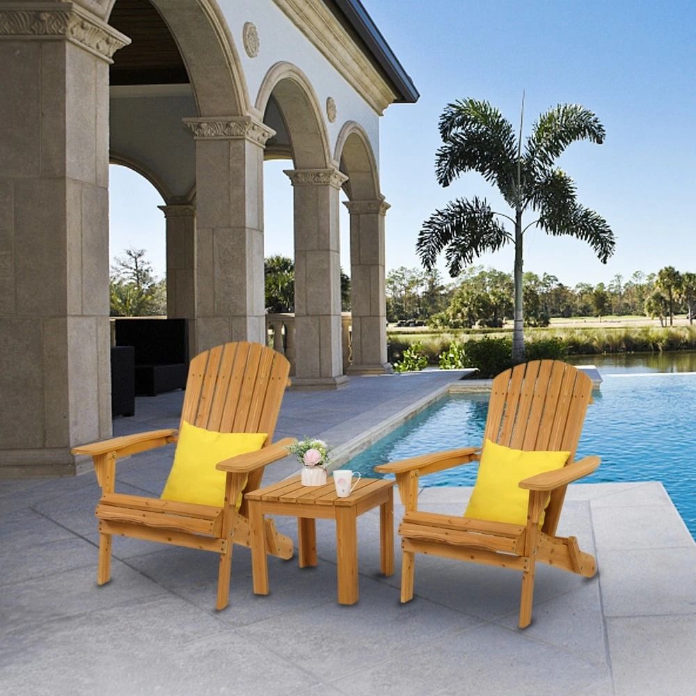 Adirondack Chair Patio Furniture, Foldable Fir Wood Lounge Seat