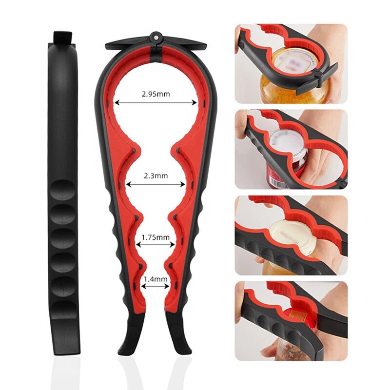 Multi-Function Jar and Bottle Opener with Anti-Slip Grip