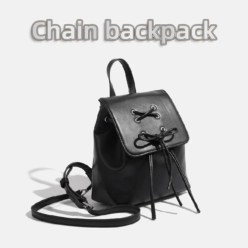 Simple Trendy PU Leather Backpack with Bowknot Detail