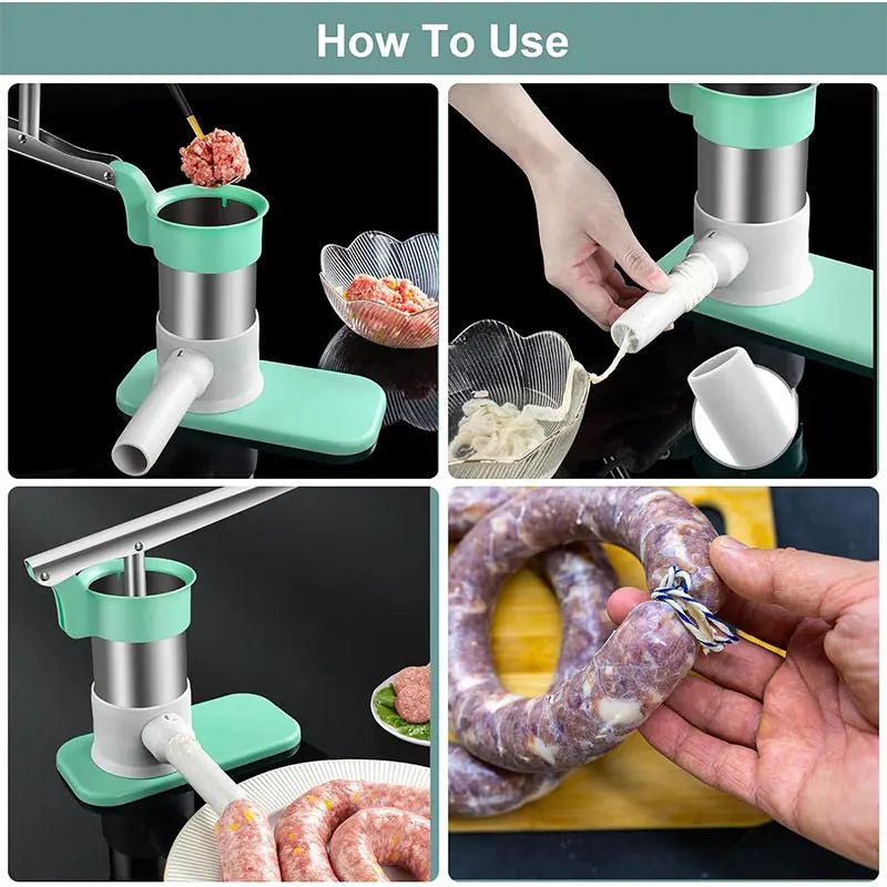 Manual Sausage Stuffer Machine with 4 Tubes – Vertical Meat Stuffer for Home Sausage Making