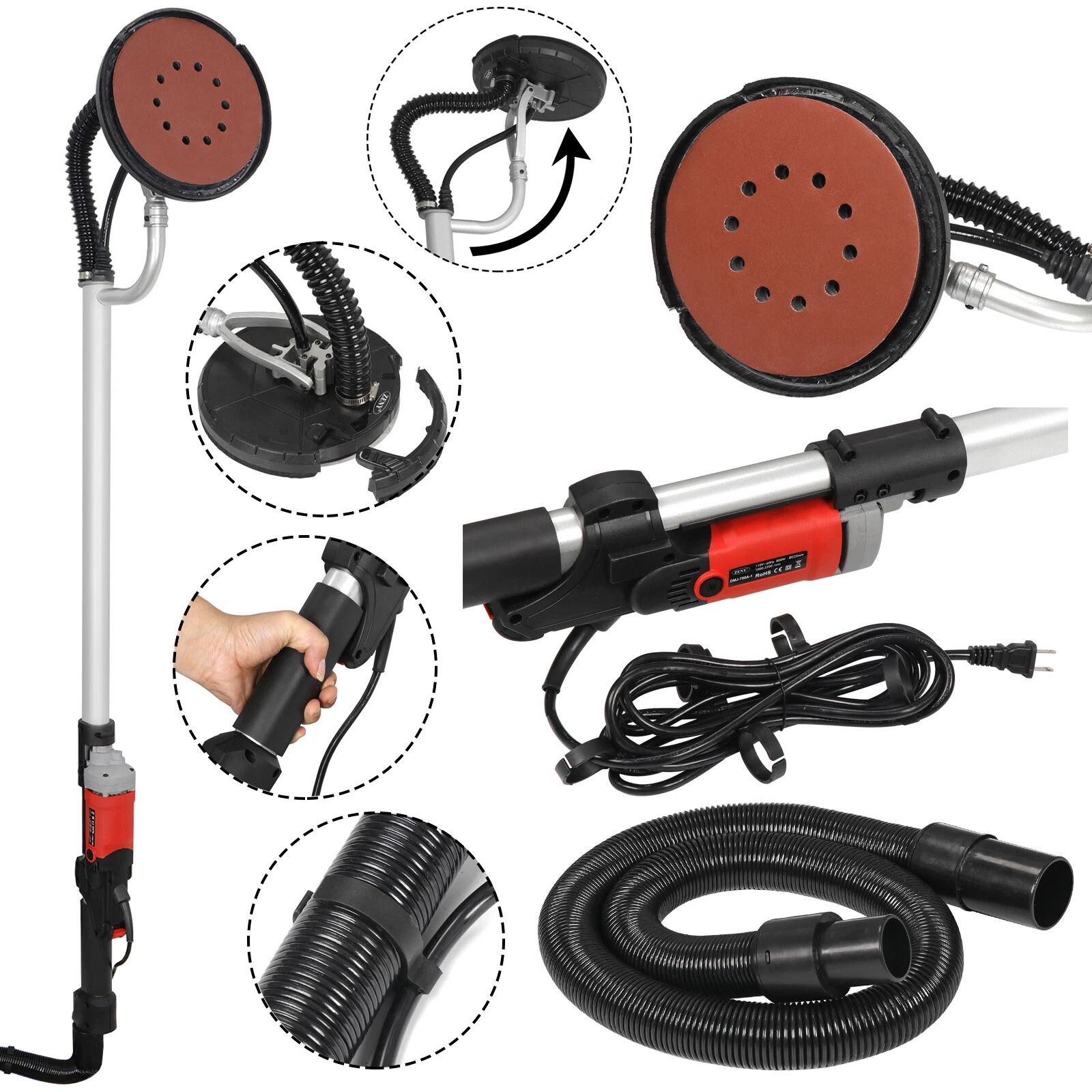 Heavy Duty Electric Drywall Sander with 6 Speed Control & Sanding Pads