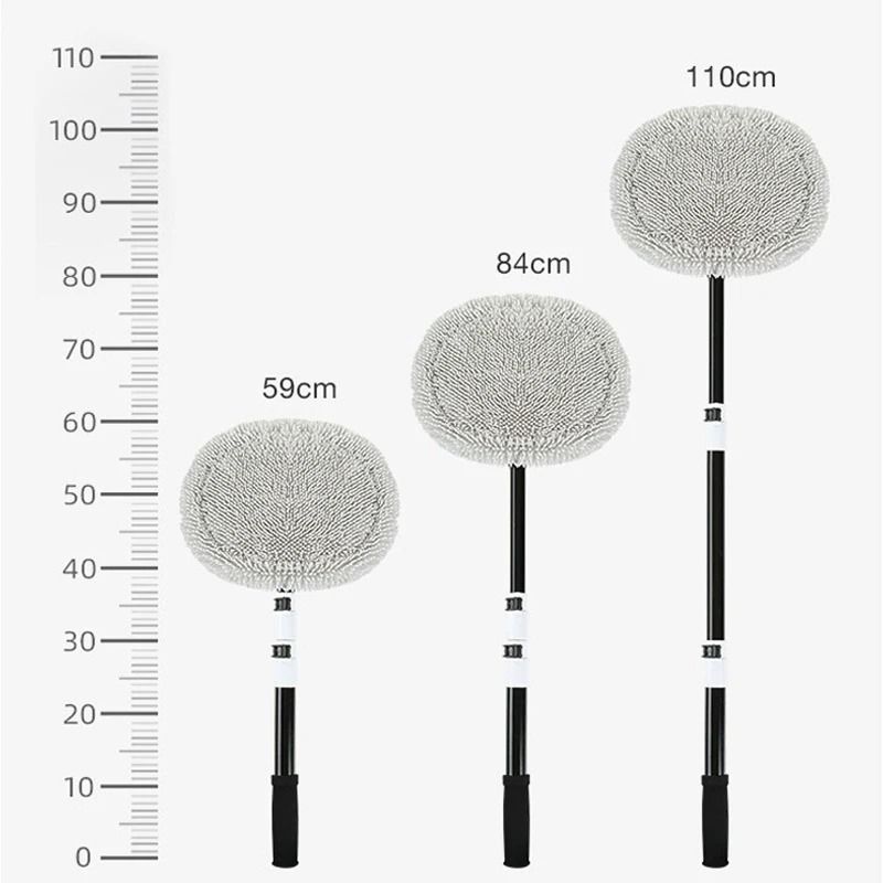 Telescopic Car Wash Brush with 15 Degree Bend and Rotating Chenille Mop Head
