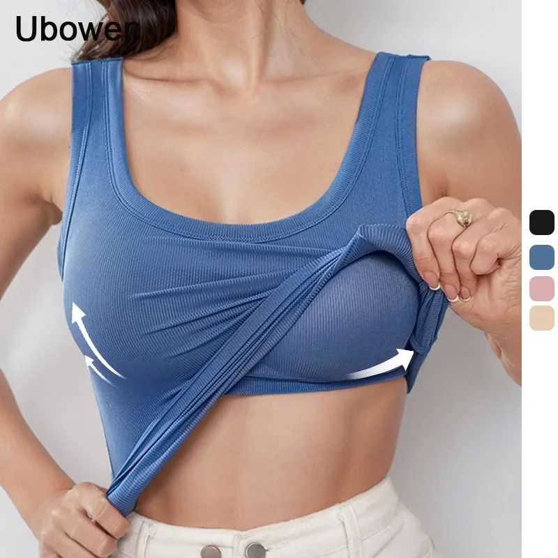 Women U-Back Camisole Top with Built-In Bra and Wide Straps