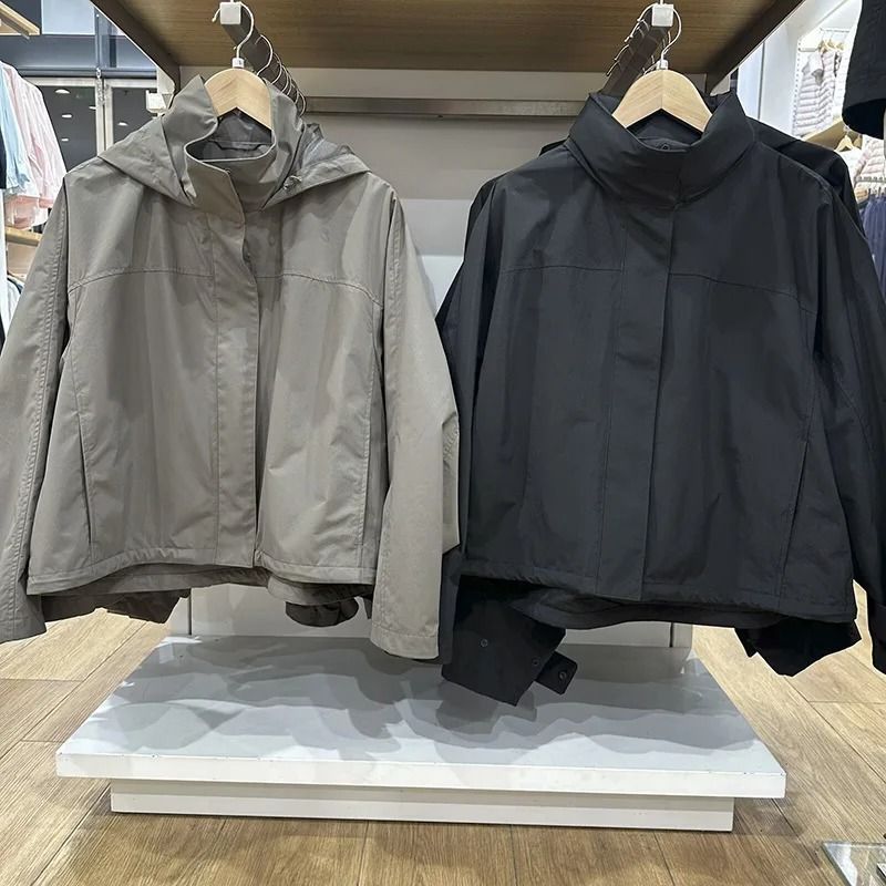 Windproof Stand Collar Jacket Hooded Lightweight Coat