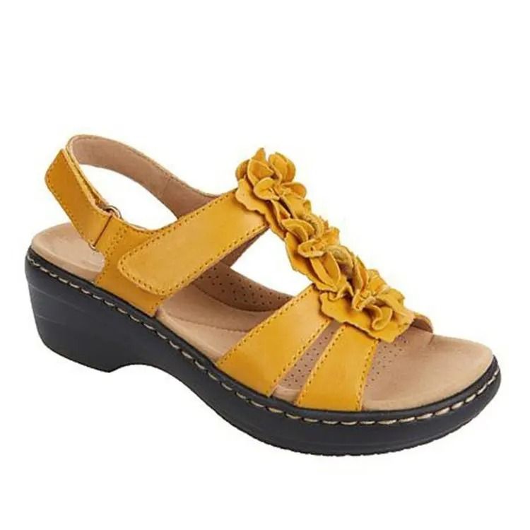 Womens Summer Wedge Sandals with Flower Design Comfortable Orthopedic Peep Toe Platform for Casual Wear