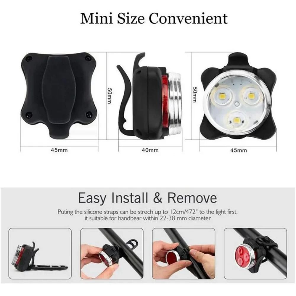 USB Rechargeable LED Bike Light Set Front and Rear Waterproof Cycling Safety Light