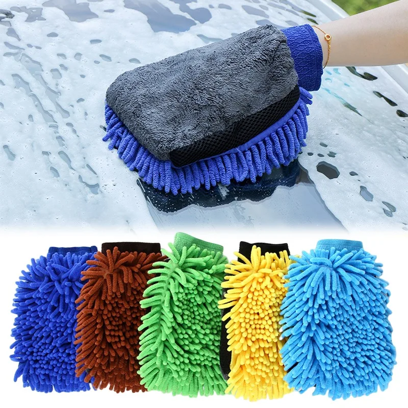 Waterproof Mitt Soft Mesh Back, Microfiber Car Wash Gloves Chenille, Wax Detailing Brush Double Faced Glove Mitt Car
