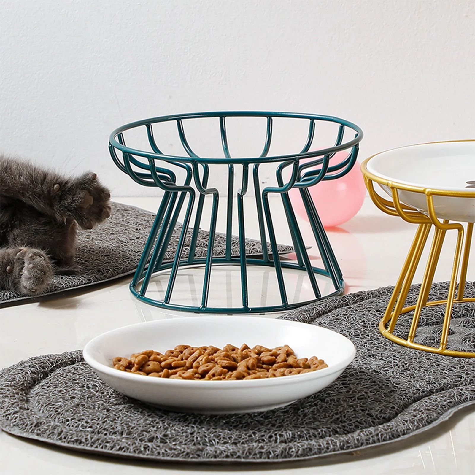 Ceramic Cat Food Bowl With Optional Raised Iron Stand