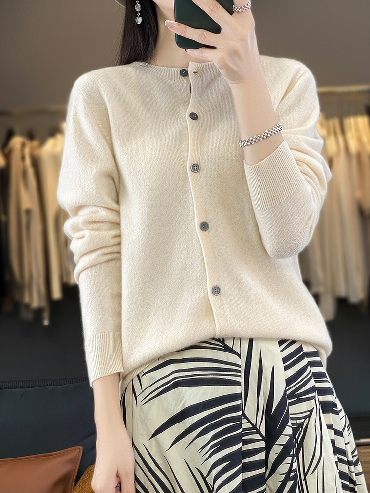 Casual Wool Sweater Women O-Neck Cardigan Buttoned Knitwear Soft Winter Tops