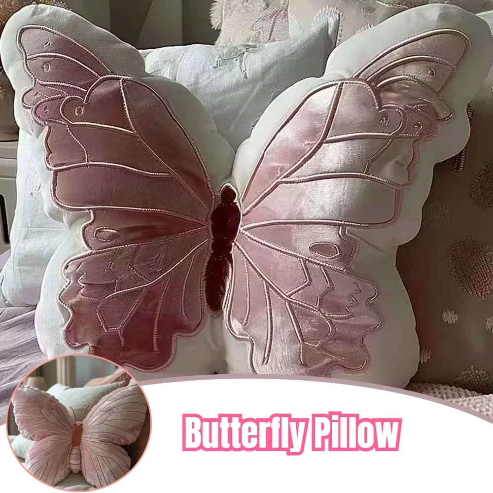 Soft Pink Butterfly Shape Pillow, Cute Original Chair Cushion and Bedside Cushion for Home Decorations