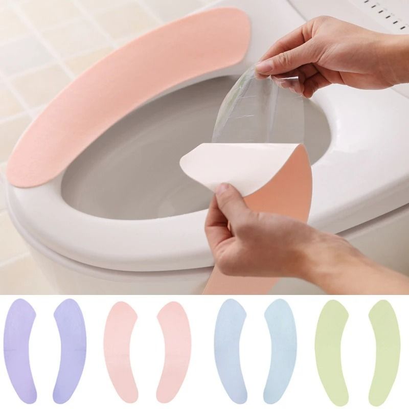 Self-Adhesive Plush Toilet Seat Pads – 1 Pair Washable Sticky Thermal Closestool Mat