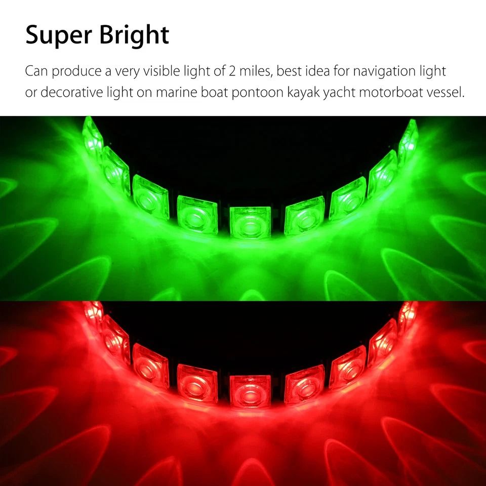 Red & Green Waterproof Marine Boat Bow LED Strips Submersible Navigation Lights for Boats