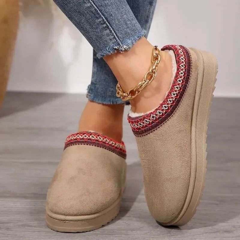 Winter Cashmere Plush Slip On Heelless Platform Slippers for Women