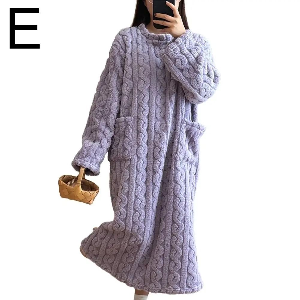 Ultra Long Women Flannel Pajamas Warm Coral Velvet Nightwear Homewear Robe