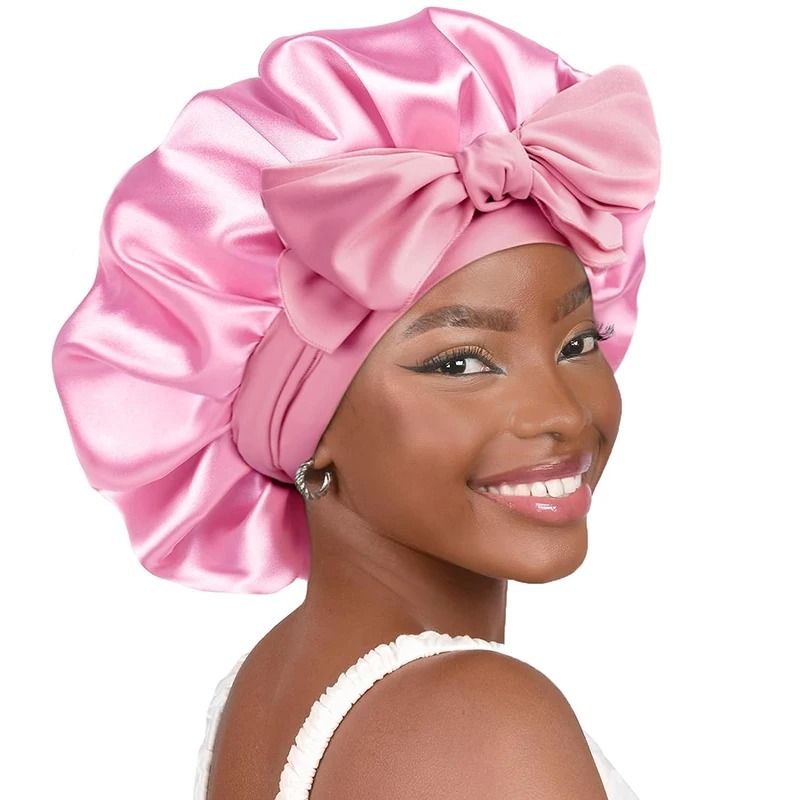 Satin Sleeping Hat with Stretchy Tie Band Adjustable Hair Bonnet for Women