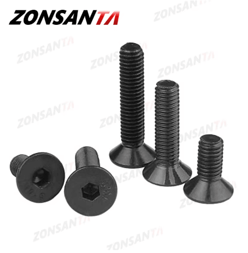 ZONSANTA Countersunk Hex Socket Screws – DIN7991 Black Carbon Steel Flat Head Bolts (M2–M6)