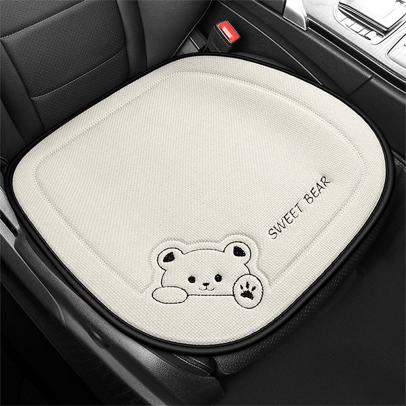 Fashion Luxury Car Seat Cushion, Breathable Linen Cartoon Bear Women's Cute, Anti-slip