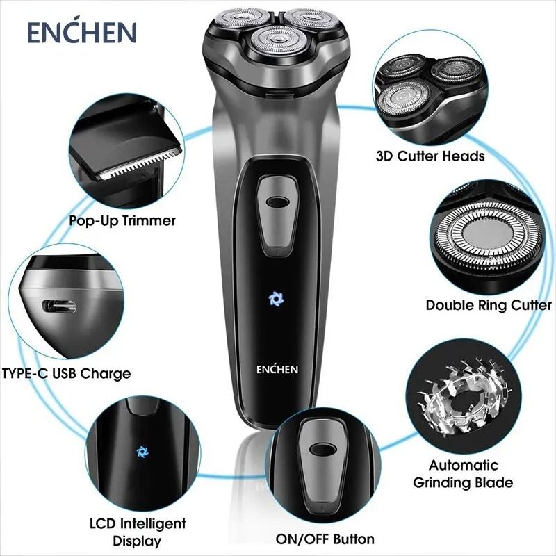ENCHEN Blackstone Rotary Shaver for Men 3D Floating Blade USB Rechargeable Beard Machine